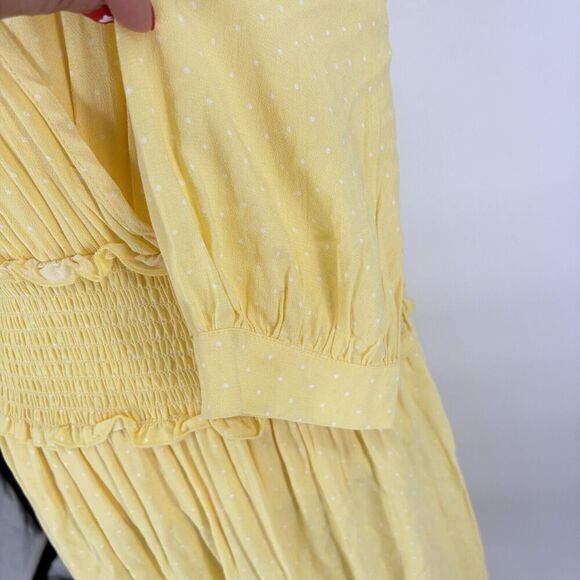 $99 Elodie Women's Yellow Half Sleeve Smocked Polka Dot Midi‎ Dress Size XLarge - Picture 5 of 12